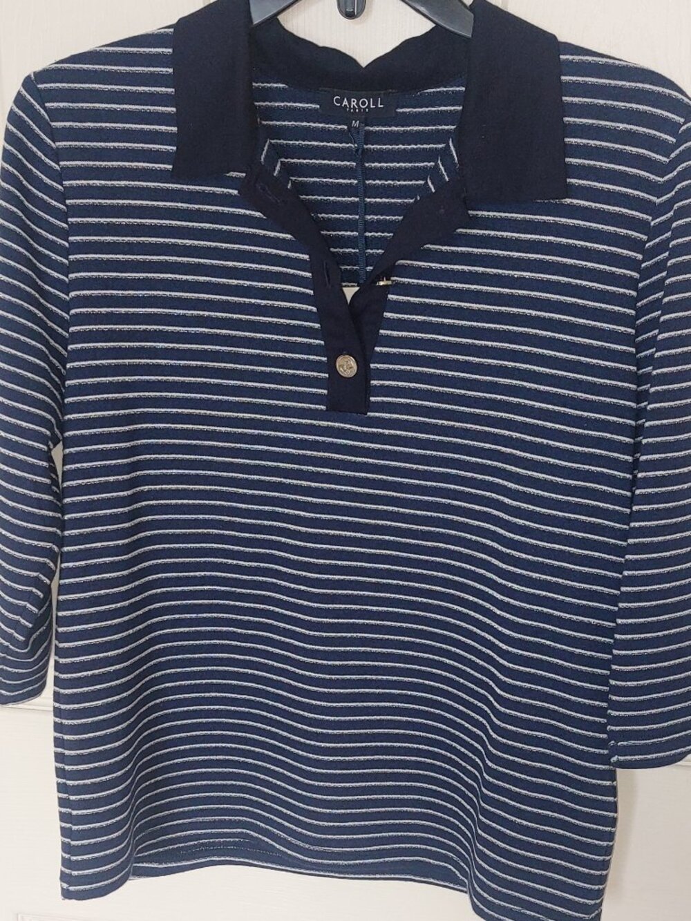 NWT - Polo Shirt Navy with white and metallic stripes - from Caroll , France